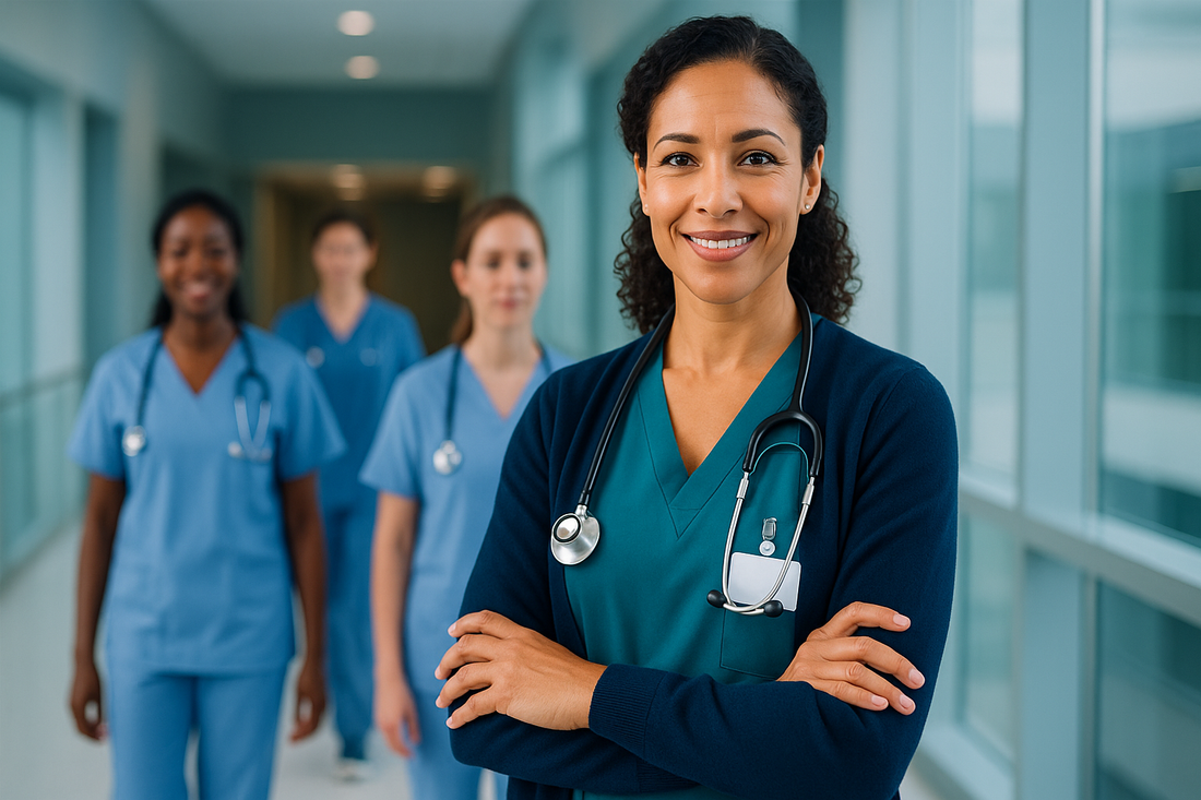 Career Development: "Senior nurse demonstrating career progression in healthcare